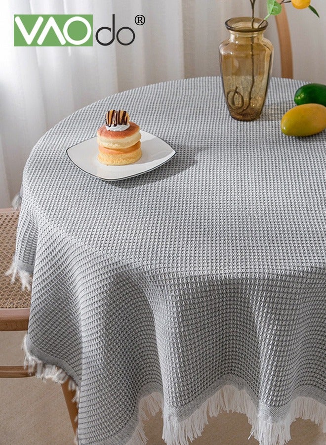 فاو دو مفرش طاولة مربع مع أطراف مزينة بشراشيب، غطاء طاولة بنسيج وافل، ديكور طاولة بسيط وريفي للمطبخ وتناول الطعام وحفلات الزفاف، رمادي 90*90 سم - Image 5