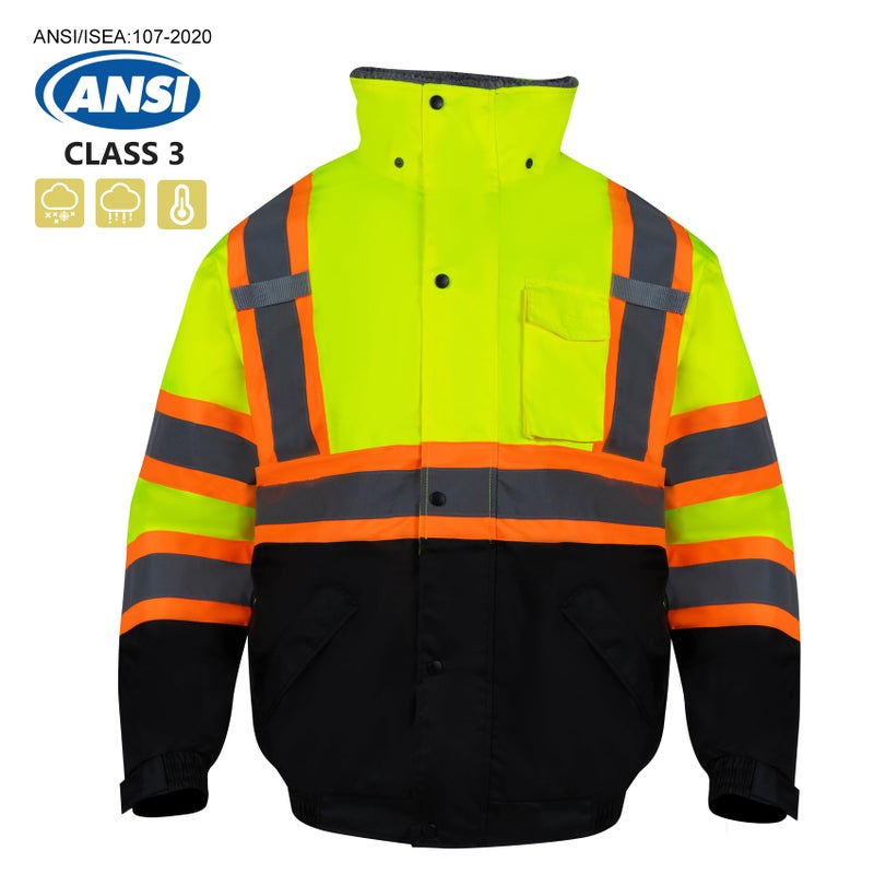 VENDACE High Visibility Reflective Safety Jackets for Men Sherpa Fleece Lining ANSI Class 3 Hi Vis Winter Construction Work Jacket (Lime,2XL) - Image 2