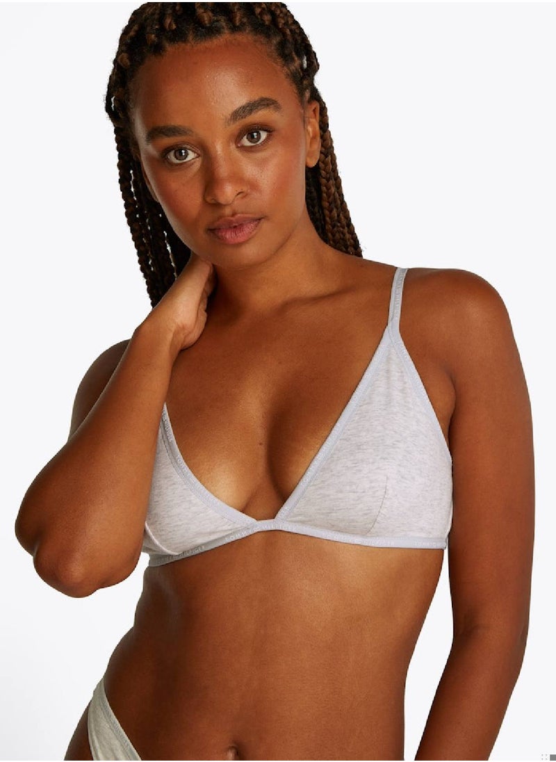 TOMMY HILFIGER Women's  Repeat Logo Unpadded Triangle Bra - Cotton, Grey  - Image 3
