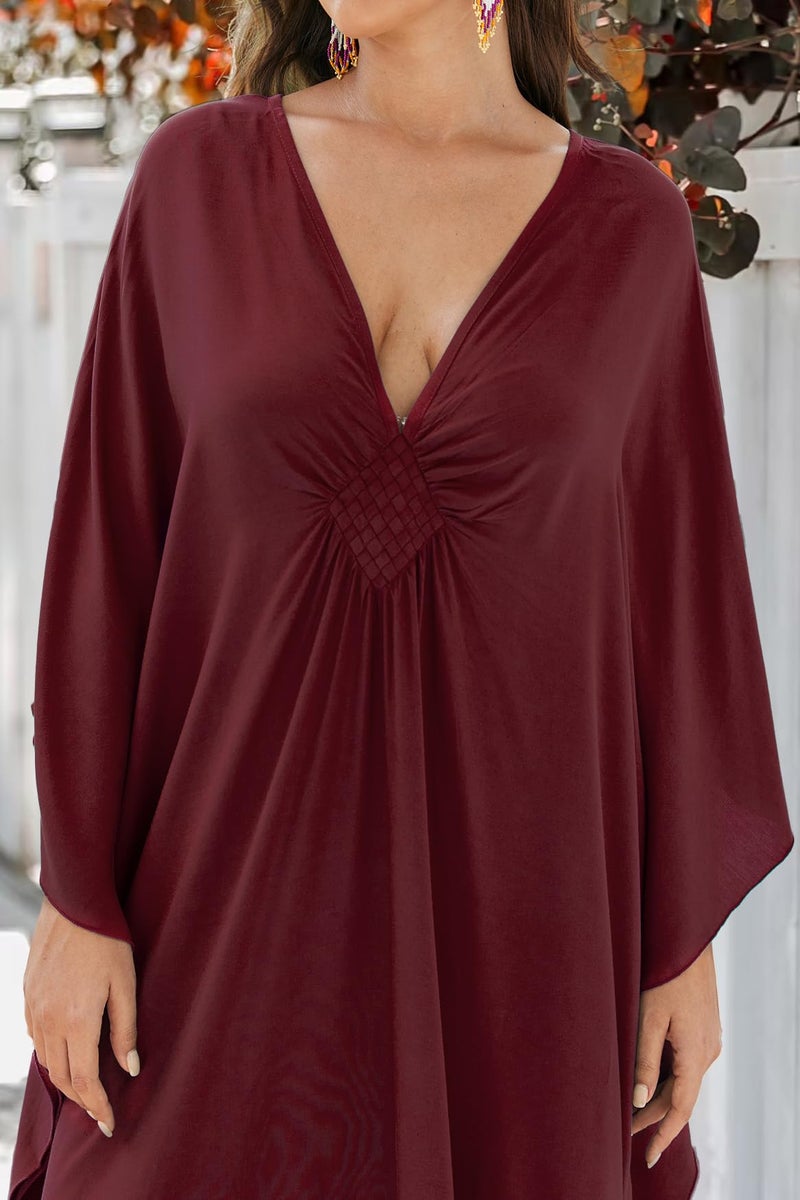 YouKD Women's Solid Color Bohemian Kaftan Dress Beach Cover Ups Plus Size Bathrobes One Size - Image 4