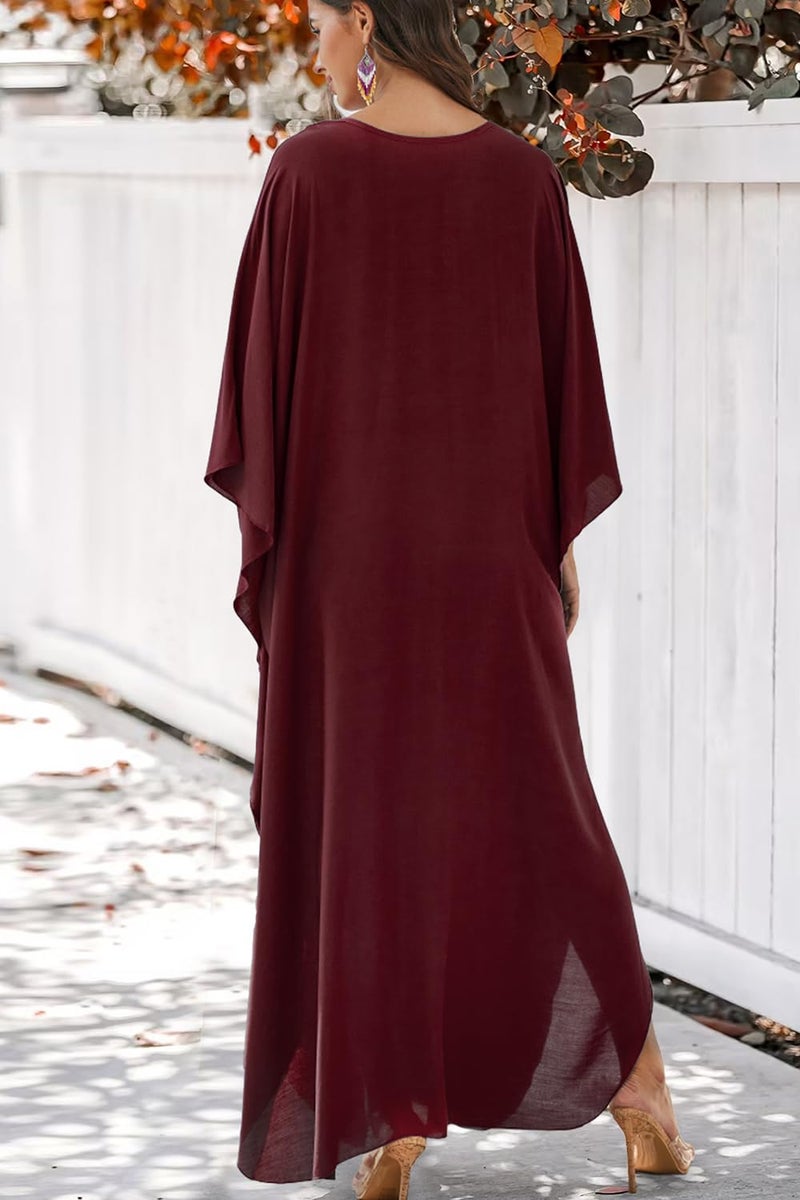 YouKD Women's Solid Color Bohemian Kaftan Dress Beach Cover Ups Plus Size Bathrobes One Size - Image 5