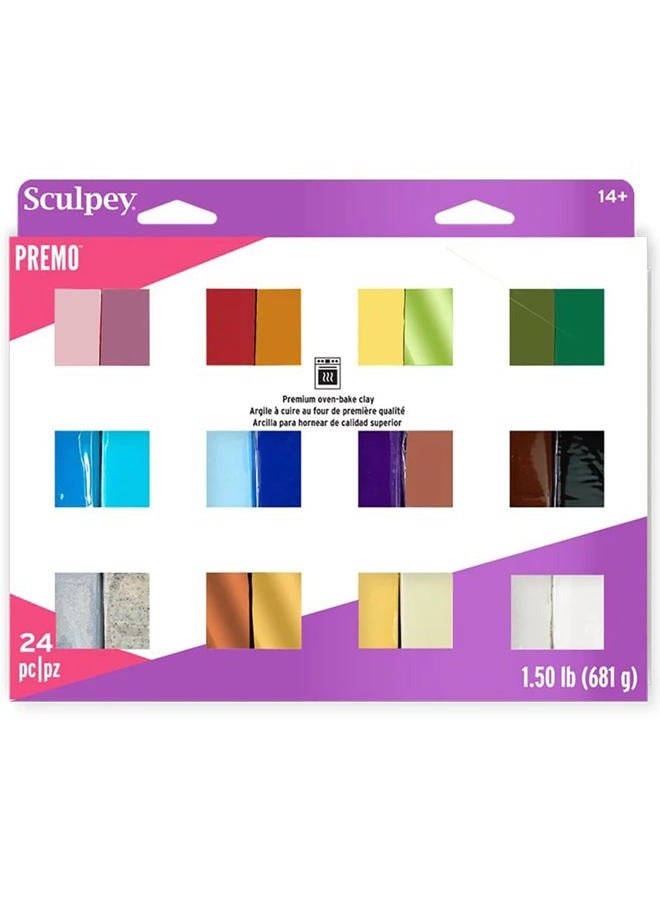 Sculpey عينة من 24 لون من طين البوليمر القابل للخبز في الفرن، غير سامة 1.5 رطل، رائعة لصنع المجوهرات، العطلات، الأعمال اليدوية، الوسائط المختلطة والمزيد. طين ممتاز رائع للفنانين وصانعي الطين. - Image 1