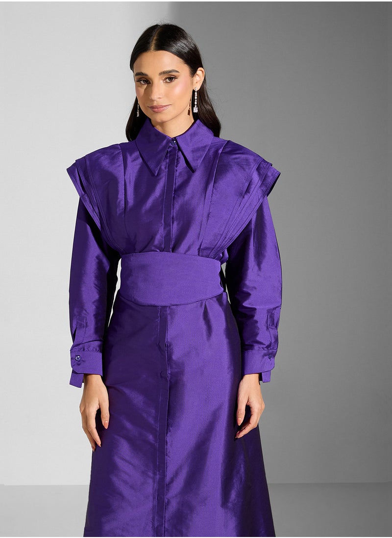Namshi x Statement Shoulder Pleat Shirt Dress  - Image 3