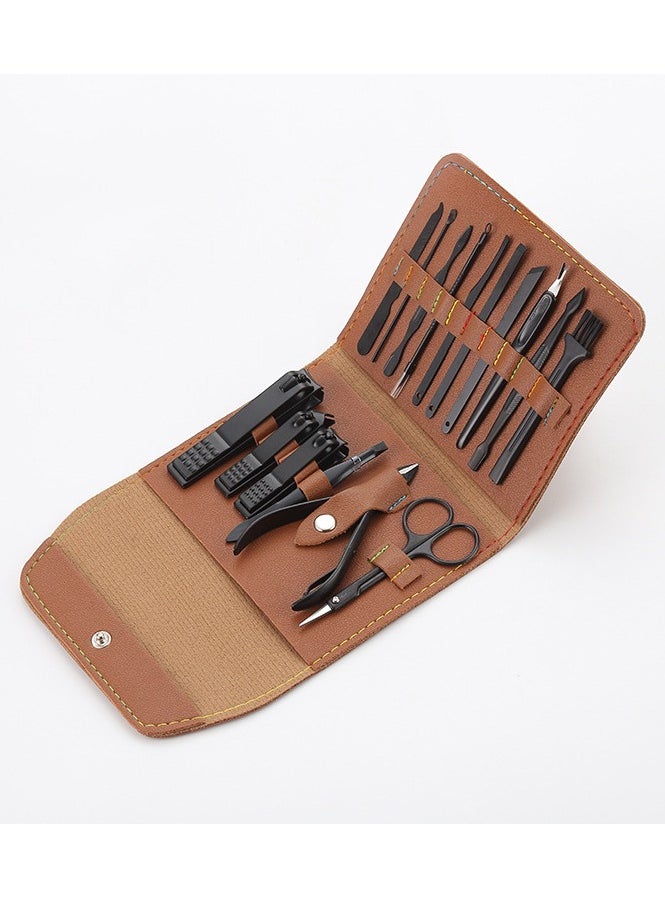 Generic 16-Piece Nail Clippers Manicure and Pedicure Set Stainless Steel Professional Scissors Grooming Kit Nail Care Tools with Luxurious Case Brown  - Image 1