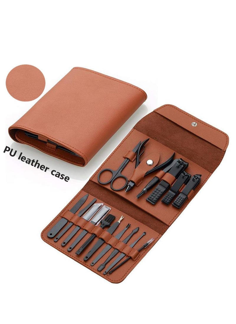 Generic 16-Piece Nail Clippers Manicure and Pedicure Set Stainless Steel Professional Scissors Grooming Kit Nail Care Tools with Luxurious Case Brown  - Image 4