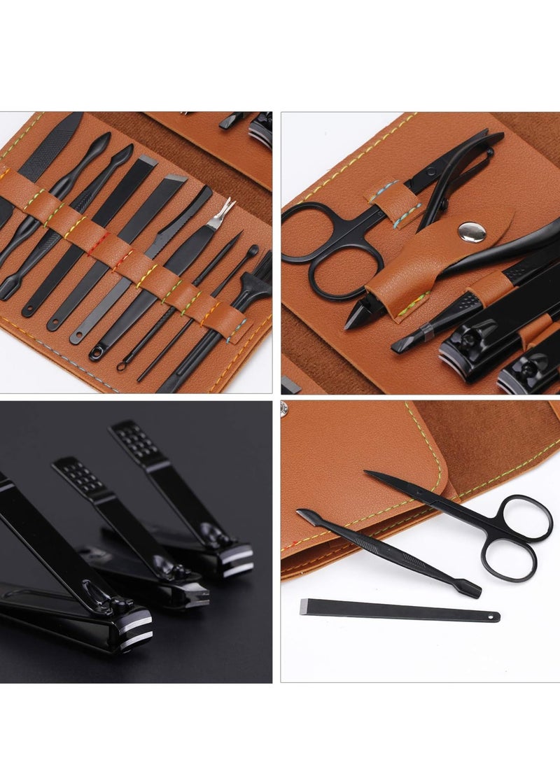 Generic 16-Piece Nail Clippers Manicure and Pedicure Set Stainless Steel Professional Scissors Grooming Kit Nail Care Tools with Luxurious Case Brown  - Image 3