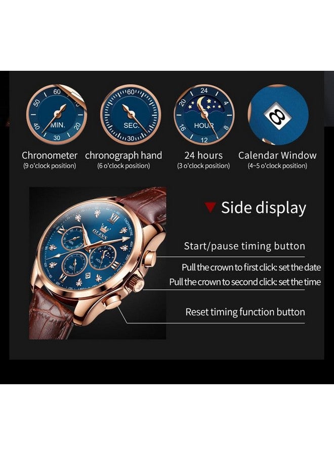 OLEVS Chronograph Classic Analogue Leather Watch for Men (Blue) - Image 4