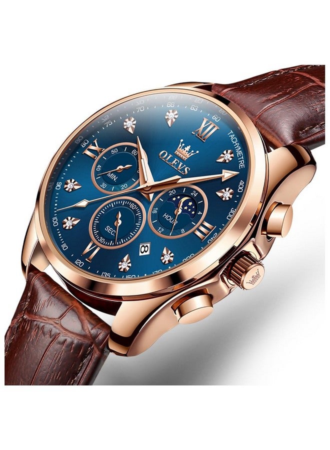 OLEVS Chronograph Classic Analogue Leather Watch for Men (Blue) - Image 2