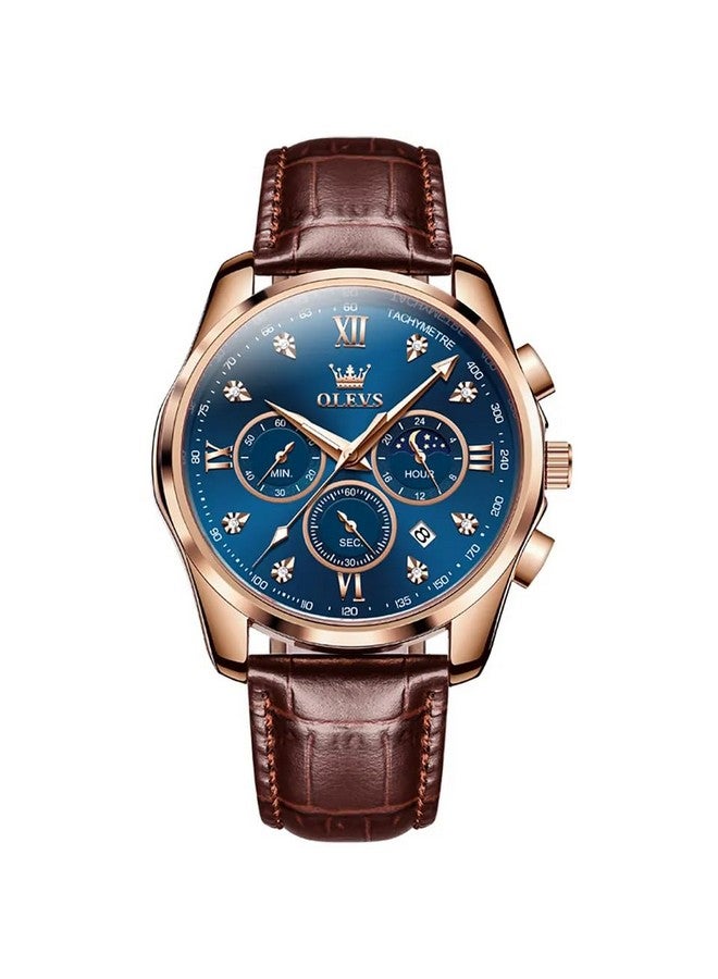 OLEVS Chronograph Classic Analogue Leather Watch for Men (Blue) - Image 1