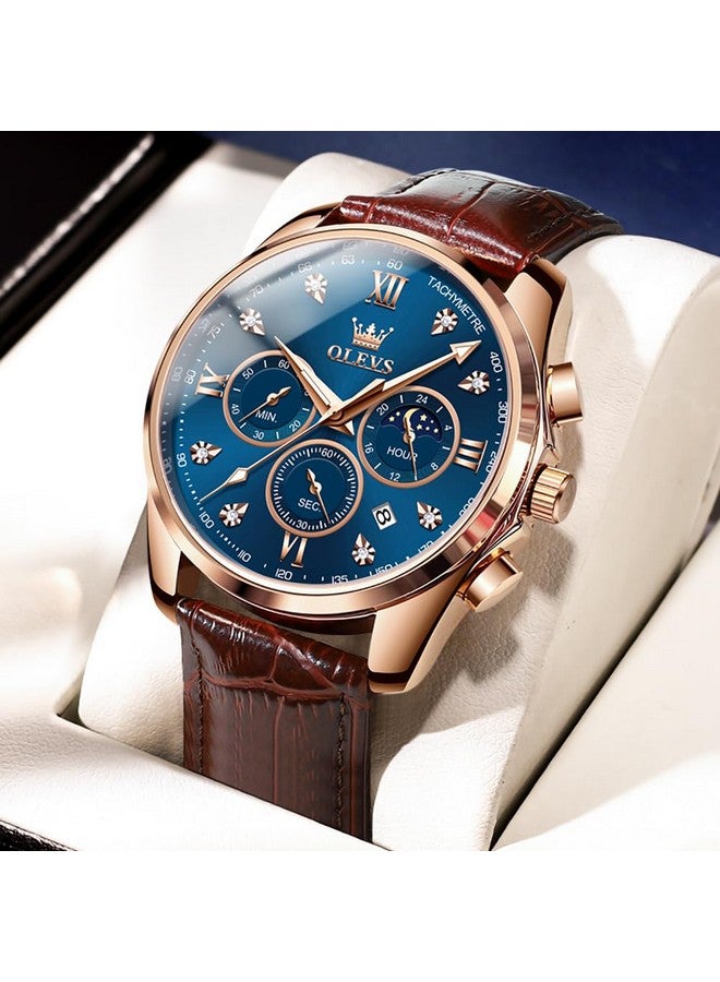 OLEVS Chronograph Classic Analogue Leather Watch for Men (Blue) - Image 3