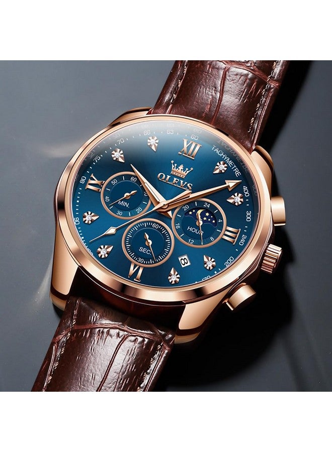 OLEVS Chronograph Classic Analogue Leather Watch for Men (Blue) - Image 5