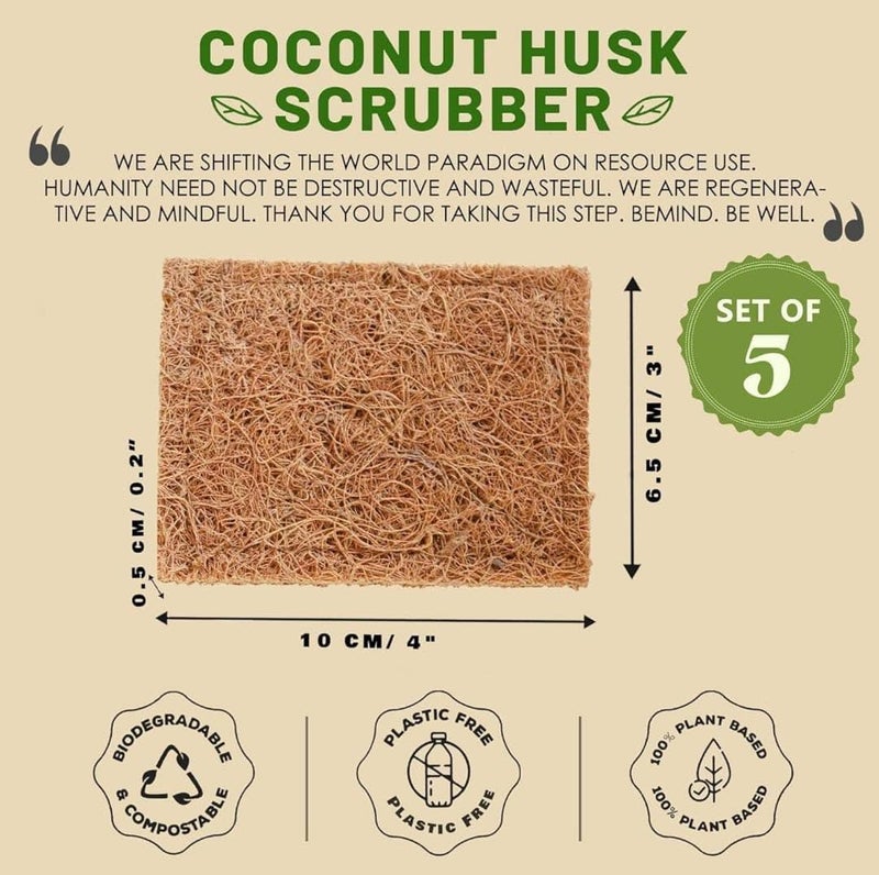 Shopimoz Coconut Coir Scrubber for Kitchen Pack of 5 | Natural Eco Friendly Dish Scrubber | Biodegradable, Non Scratch Safe for Non Stick Utensils - Image 3