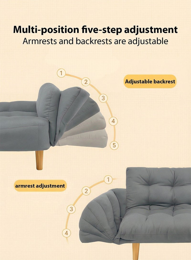 تايمي أريكة سرير قابله للطي  2 في 1 - أريكة استرخاء بذراعين ومسند ظهر قابل للتعديل، سرير قابل للطي لغرفة المعيشة والمكتب، 110×30×60 سم - رمادي - Image 4