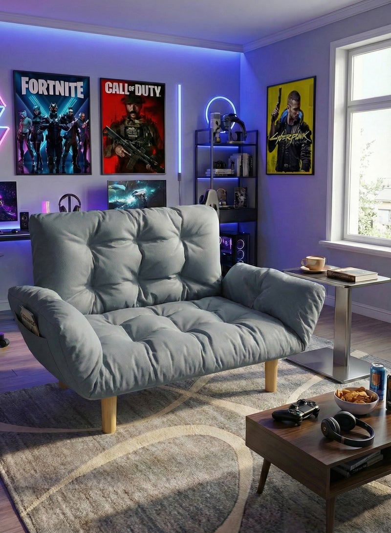 تايمي أريكة سرير قابله للطي  2 في 1 - أريكة استرخاء بذراعين ومسند ظهر قابل للتعديل، سرير قابل للطي لغرفة المعيشة والمكتب، 110×30×60 سم - رمادي - Image 1