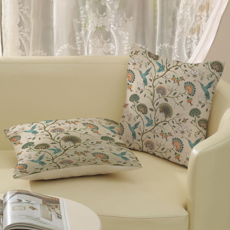 GOLIANDA Chinoiserie Pillow Covers 18x18 Inch Set of 2 Blue Green Bird Floral Throw Pillows Vintage Plants Flower Decorations Pillow Cases Outdoor Chinoiserie Decor Linen Cushion Cover for Couch Home - Image 5