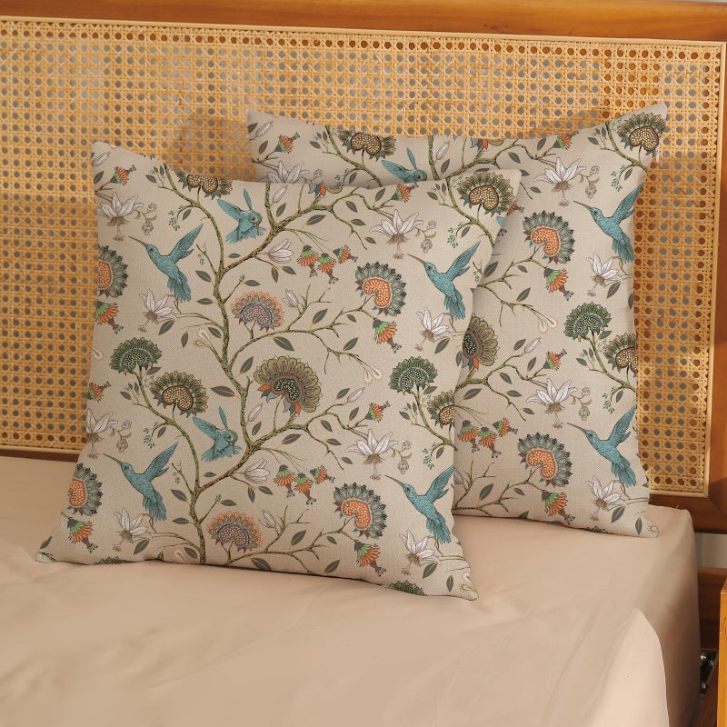 GOLIANDA Chinoiserie Pillow Covers 18x18 Inch Set of 2 Blue Green Bird Floral Throw Pillows Vintage Plants Flower Decorations Pillow Cases Outdoor Chinoiserie Decor Linen Cushion Cover for Couch Home - Image 3