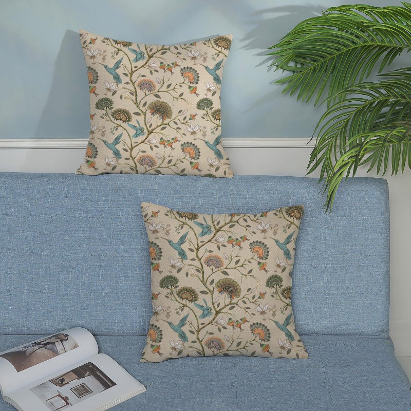 GOLIANDA Chinoiserie Pillow Covers 18x18 Inch Set of 2 Blue Green Bird Floral Throw Pillows Vintage Plants Flower Decorations Pillow Cases Outdoor Chinoiserie Decor Linen Cushion Cover for Couch Home - Image 4