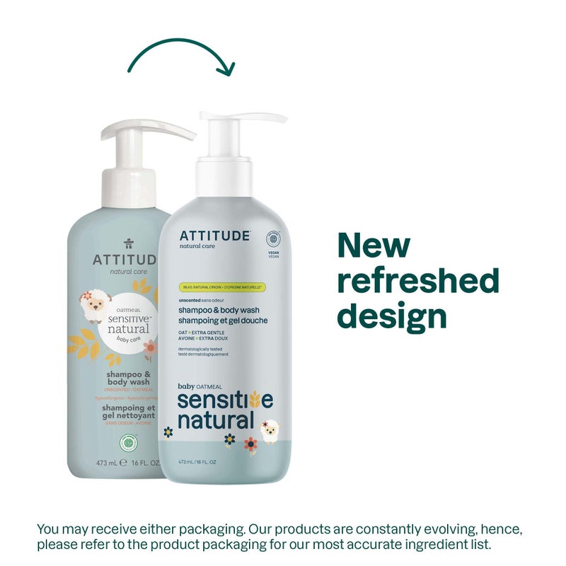 ATTITUDE 2-in-1 Shampoo and Body Wash for Baby, EWG Verified, Plant- and Mineral-Based Ingredients, Vegan and Cruelty-Free Products for Sensitive Skin, Unscented, 16 Fl Oz - Image 2