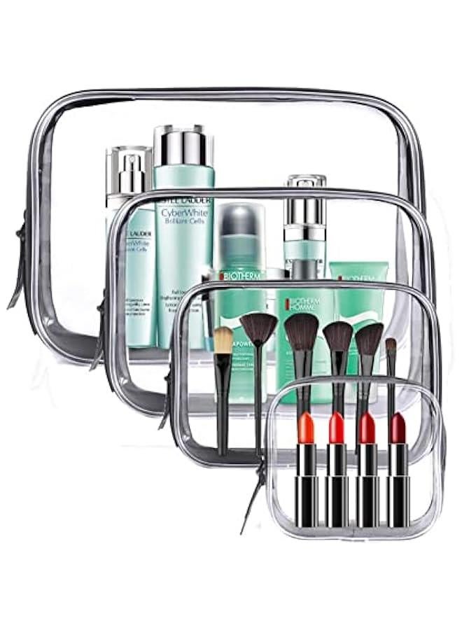 RYNX 4  Transparent Makeup Bag Set Cosmetics Bag with Zipper PVC Storage Pouch Clear Travel Toiletry Bag Makeup Bag Waterproof Makeup Bags Makeup Pouches for Bathroom Travel VacationBlack - Image 1