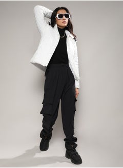 Campus Sutra Women's Powder White Buffallo Check Quilted Puffer Jacket  - Image 5