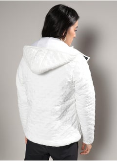 Campus Sutra Women's Powder White Buffallo Check Quilted Puffer Jacket  - Image 3