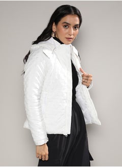 Campus Sutra Women's Powder White Buffallo Check Quilted Puffer Jacket  - Image 2