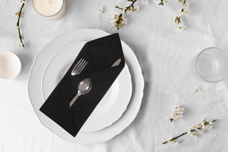 ACCENTHOME Cloth Napkins Set of 6 18x18 inch 100% Cotton Dinner Napkin Washable Hotel Quality Reusable Kitchen & Table Linen for Fall Thanksgiving Family Dinners Weddings & Everyday Use - Black - Image 2