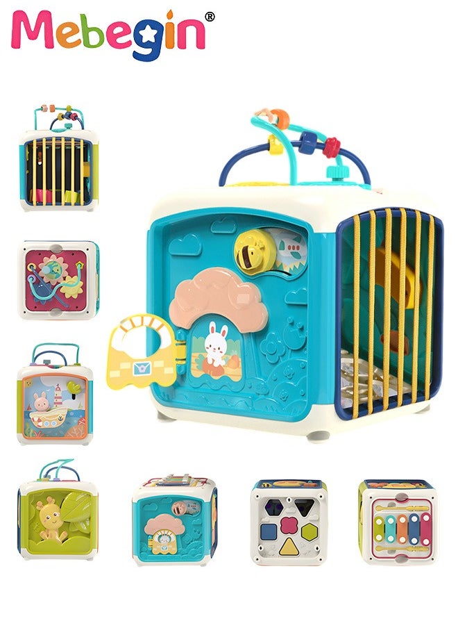 MEBEGIN Montessori Activity Cube with Sounds and Light, 7 in 1 Multifunctional Learning Toy, Sensory Shape Sorter, Creative Early Enlightenment Tool, Early Developmental Toys, Ideal Gift for Toddlers  - Image 1