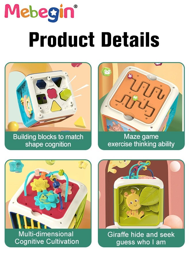 MEBEGIN Montessori Activity Cube with Sounds and Light, 7 in 1 Multifunctional Learning Toy, Sensory Shape Sorter, Creative Early Enlightenment Tool, Early Developmental Toys, Ideal Gift for Toddlers  - Image 3