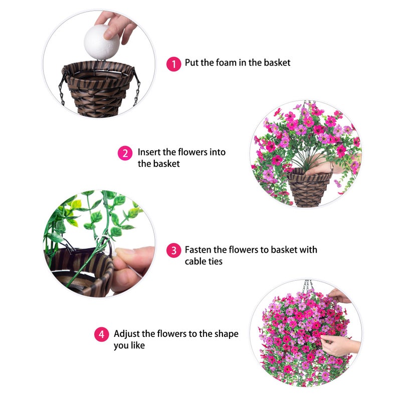 HyeFlora Artificial Hanging Flowers Basket for Outdoor, Fake Flowers Faux Plants Look Real for Yard Gardens Porch Patio Home (Purple+Hotpink) - Image 5