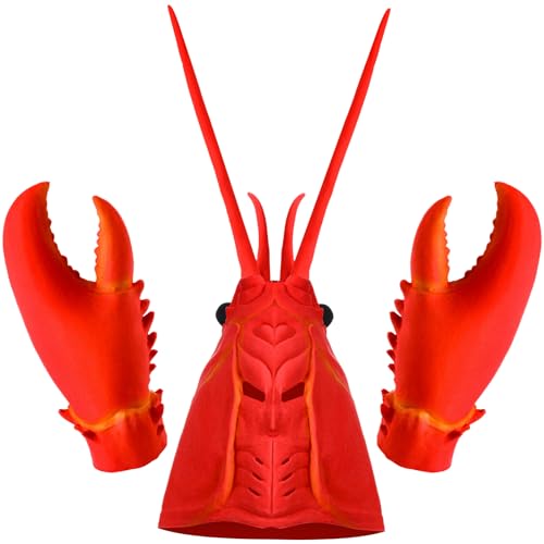 Newcotte 2 Pcs Halloween Crab Lobster Costume Set Funny Hat Latex Giant Claws Gloves for Men Women Cosplay Party(Lobster Style) - Image 1
