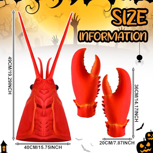 Newcotte 2 Pcs Halloween Crab Lobster Costume Set Funny Hat Latex Giant Claws Gloves for Men Women Cosplay Party(Lobster Style) - Image 4