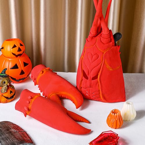 Newcotte 2 Pcs Halloween Crab Lobster Costume Set Funny Hat Latex Giant Claws Gloves for Men Women Cosplay Party(Lobster Style) - Image 3