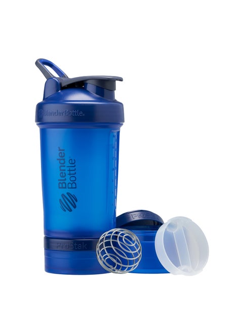 BlenderBottle Shaker Bottle with Pill Organizer and Storage for Protein Powder, Classic V2 ProStak System, 22-Ounce, Blue