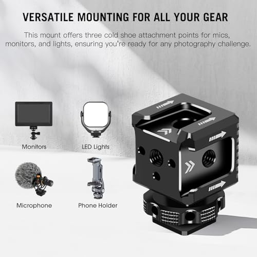 Mechrig Triple Cold Shoe Mount with 1/4" Thread, Aluminum Camera Hot Shoe Extension Bracket with 3 Port Cold Shoe Mounts for LED Video Light Monitor Microphone Camera Cage (62011) - Image 3