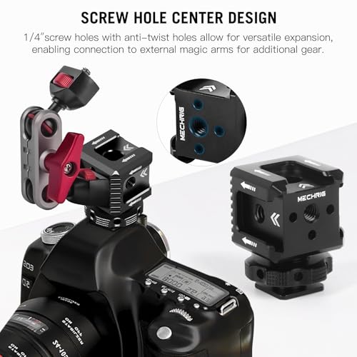 Mechrig Triple Cold Shoe Mount with 1/4" Thread, Aluminum Camera Hot Shoe Extension Bracket with 3 Port Cold Shoe Mounts for LED Video Light Monitor Microphone Camera Cage (62011) - Image 5