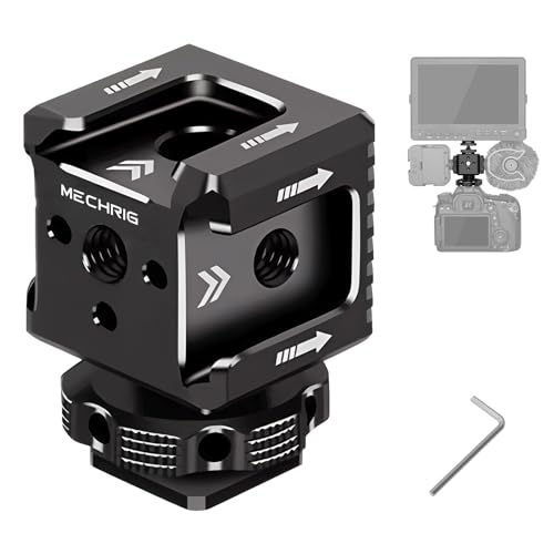Mechrig Triple Cold Shoe Mount with 1/4" Thread, Aluminum Camera Hot Shoe Extension Bracket with 3 Port Cold Shoe Mounts for LED Video Light Monitor Microphone Camera Cage (62011) - Image 1