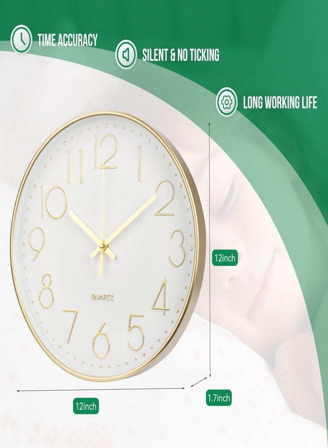 bakbrand Wall Clock 12 Inch Non-Ticking Silent Modern Simple Style Round Decor Clock Gold Stereoscopic Dial Quartz Wall Clocks for Home/Office/School/Living Room/Bedroom/Kitchen - Image 3