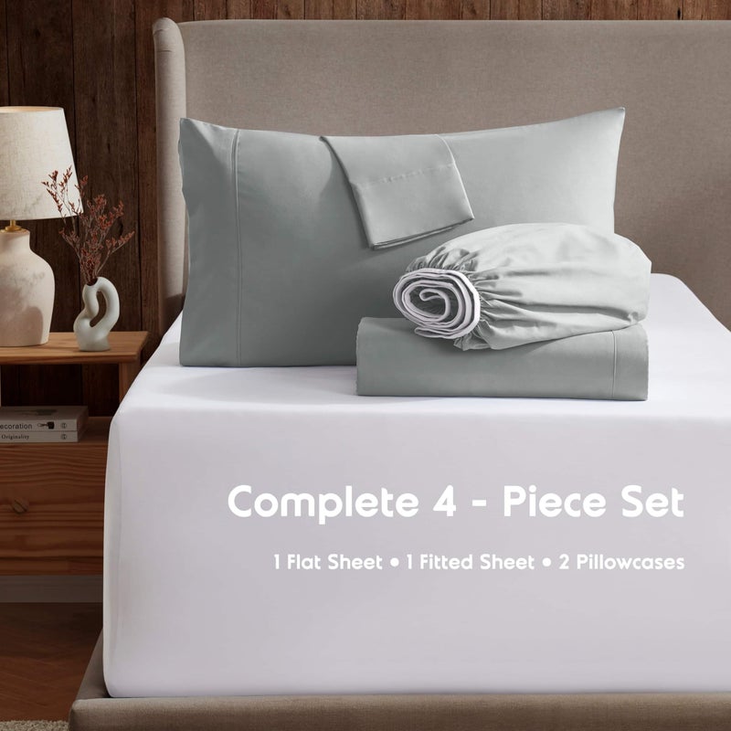 Nestl Full Sheet Set - Luxury 1800 Ultra-Soft Microfiber Full Bed Sheets - Double Brushed - Deep Pockets - Easy Fit - 4 Piece Set - Bedding Sheets & Pillowcases (Full, Light Grey) - Image 2
