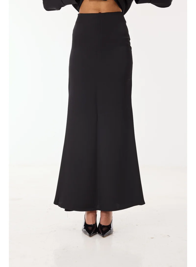Ashita Fernandes Poly Satin Structured Midi Skirt with Zip Closure – Black