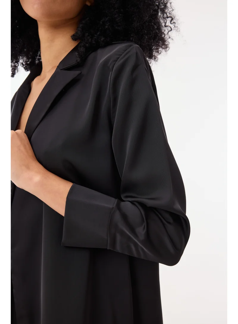 Ashita Fernandes Poly Satin Structured Midi Skirt with Zip Closure – Black