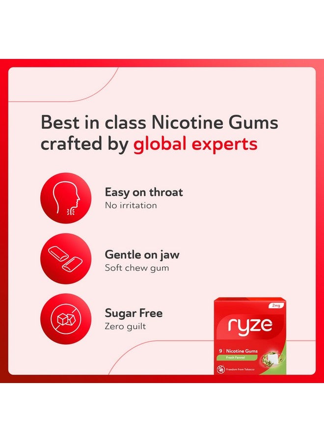 RYZE Nicotine Gum 2mg | Pack of 30 (270 gums) | Fresh Fennel | Freedom from Smoking & Tobacco | Easy on Throat | WHO & FDA Approved | Sugar Free | Teeth Whitening - Image 2