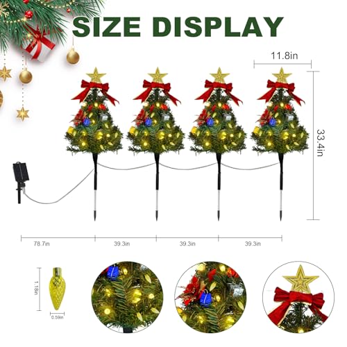Tngan Solar Christmas Tree Pathway Lights Outdoor Set of 4 Solar Christmas Tree Stake Lights 80 Outdoor LEDs Xmas Decor Christmas Decor DIY Xmas Tree Gift Warm White - Image 3