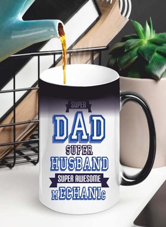 FUNKY STORE Super Dad Super Husband Printed Ceramic Magic Coffee Mug, (Microwavable, Multicolour, 330ml)