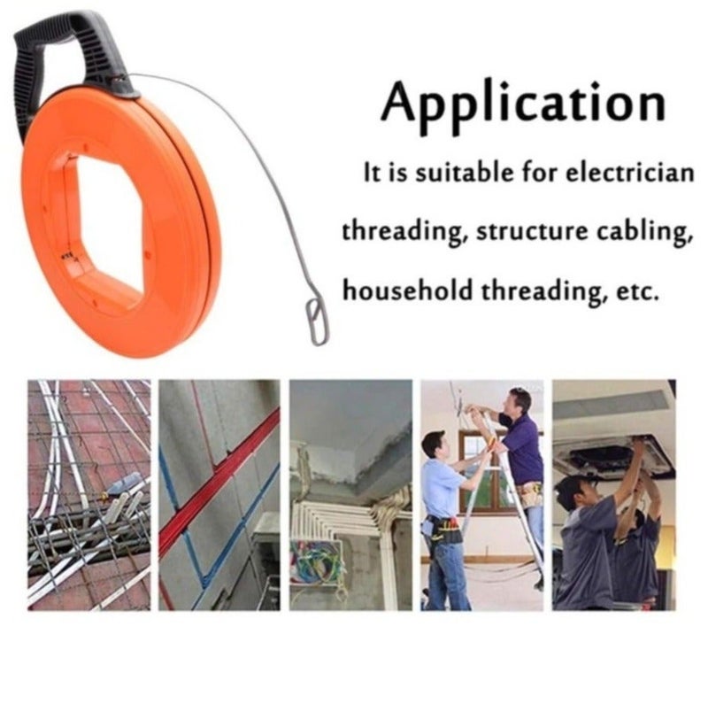 Giffex Fish Tape Reel Puller Conductive Electrical Cable Puller with Impact Case Electric or Communication Wire Puller Use for Drywall Ceiling under Rug Conduit or Pipe (15Meter) - Image 2