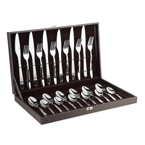 STEREN IMPEX | Mirror Finish Stainless Steel Cutlery Set with Portable Box, 24-Piece Set Includes Knife/Fork/Spoon/Teaspoon (Perfect for Gifting) - Image 1