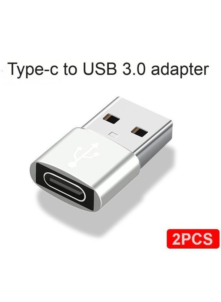2-Piece Type-C to USB-A Converter OTG Adapter Set – USB 3.0 Technology, Supports Data Transfer & Charging – Silver