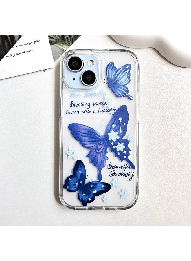 NIBEMINENT Blue Butterfly In English Protective TPU Case Cover For iPhone 14 Pro Clear - Image 1