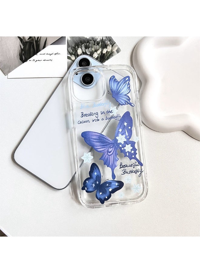 NIBEMINENT Blue Butterfly In English Protective TPU Case Cover For iPhone 14 Pro Clear - Image 2
