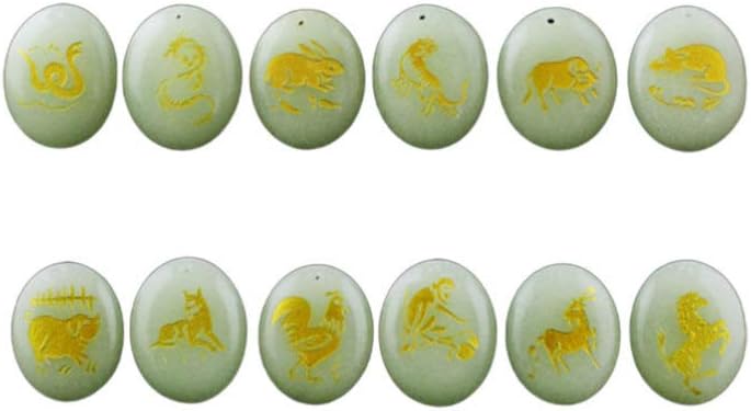 comfrt 12 Pcs Luminous Stone Necklace Chinese Zodiac Stone Pendant Animals Signs Charms Ornament for Bracelet Jewelry Making Accessories DIY - Image 1